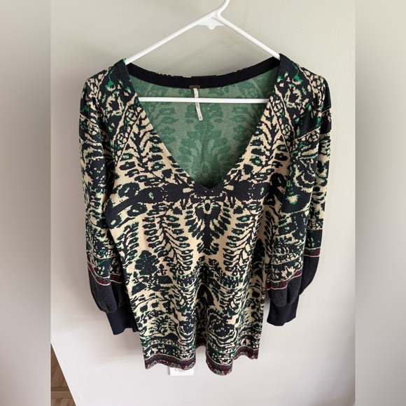 Free People Music and Lyrics Sweater Mini Dress - Black/Green - Size Medium - Picture 8 of 16